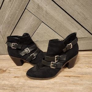 Distressed faux suede bootie
